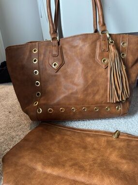 Steve Madden Cognac Brown Tassel Grommet Tote